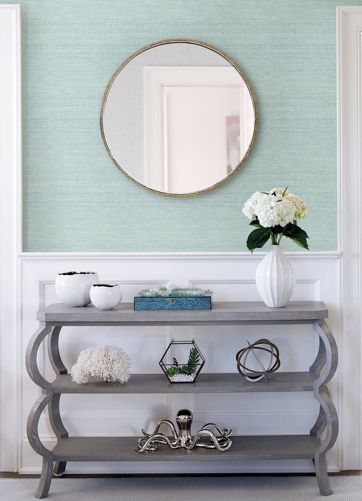 Agave Aqua Faux Grasscloth Wallpaper with Modern Graphics Style - A-Street Prints 4080-24282