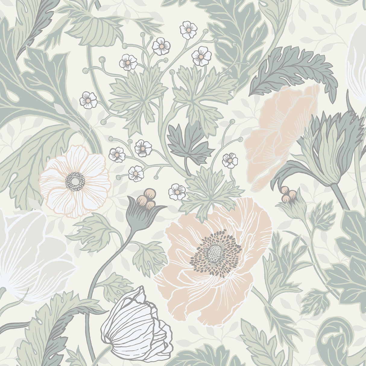 Anemone Light Grey Botanical Floral Wallpaper - A?Street Prints 4080-33000