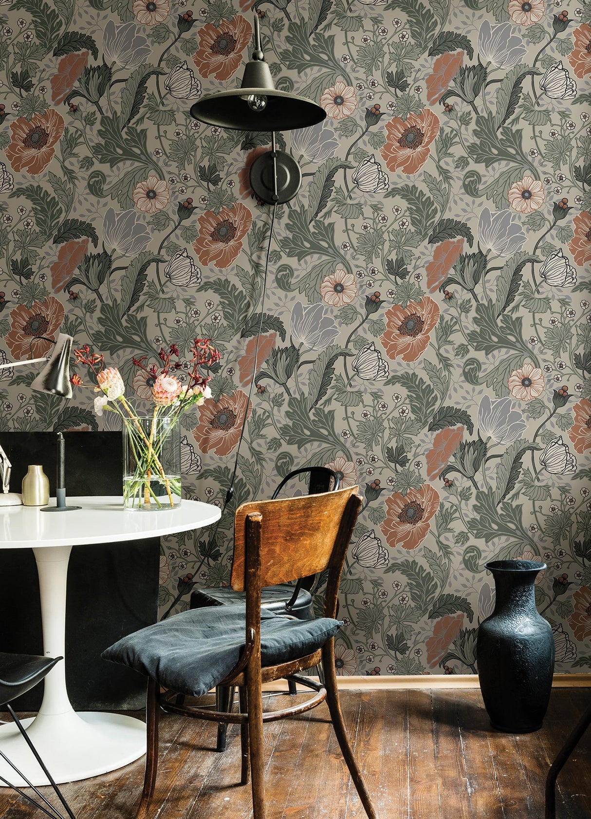 Anemone Grey Floral Wallpaper with Botanical Flowers Motif - A-Street Prints 4080-33001