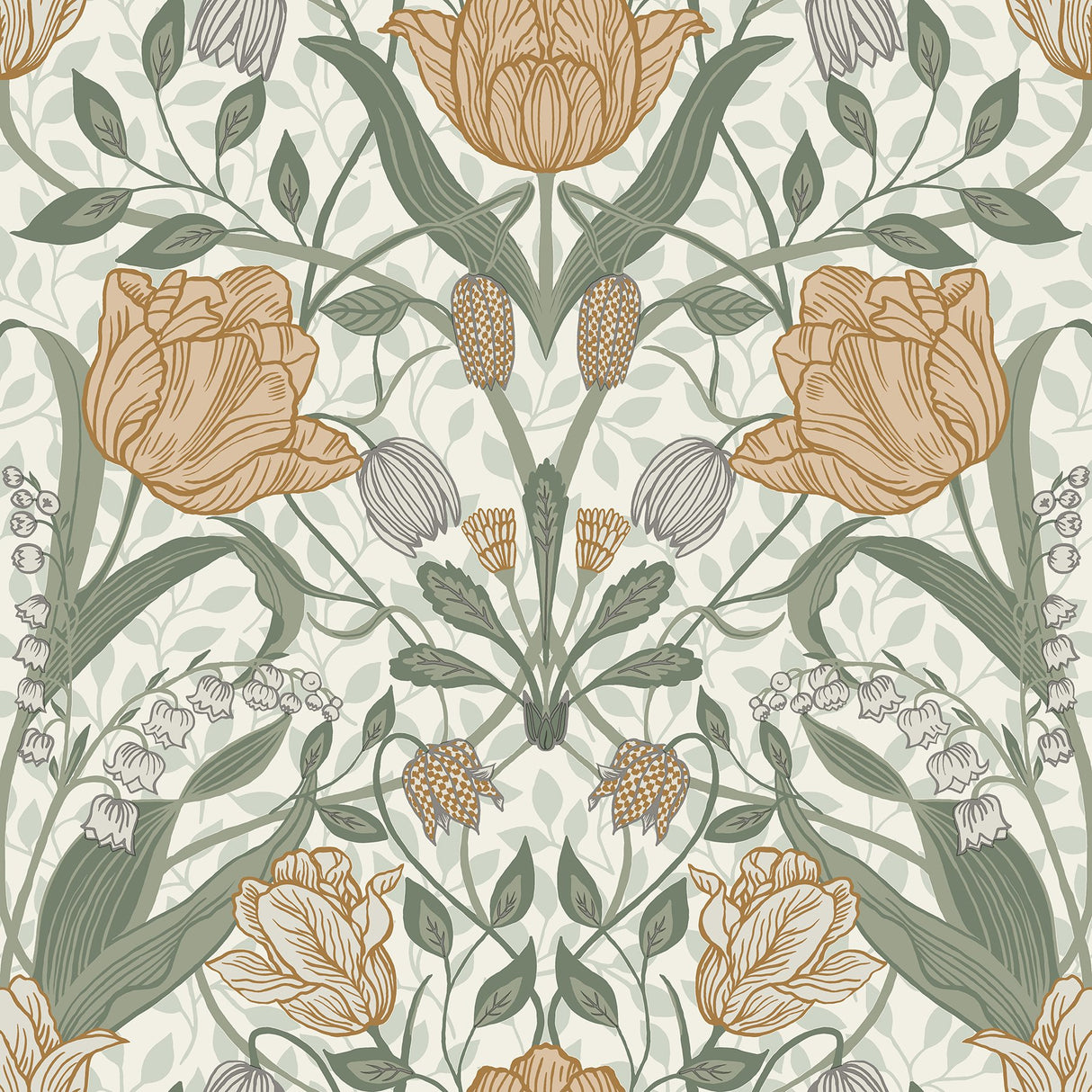Fillippa Green Tulip Wallpaper with Botanical Scandinavian Floral Pattern - A-Street Prints 4080-33006