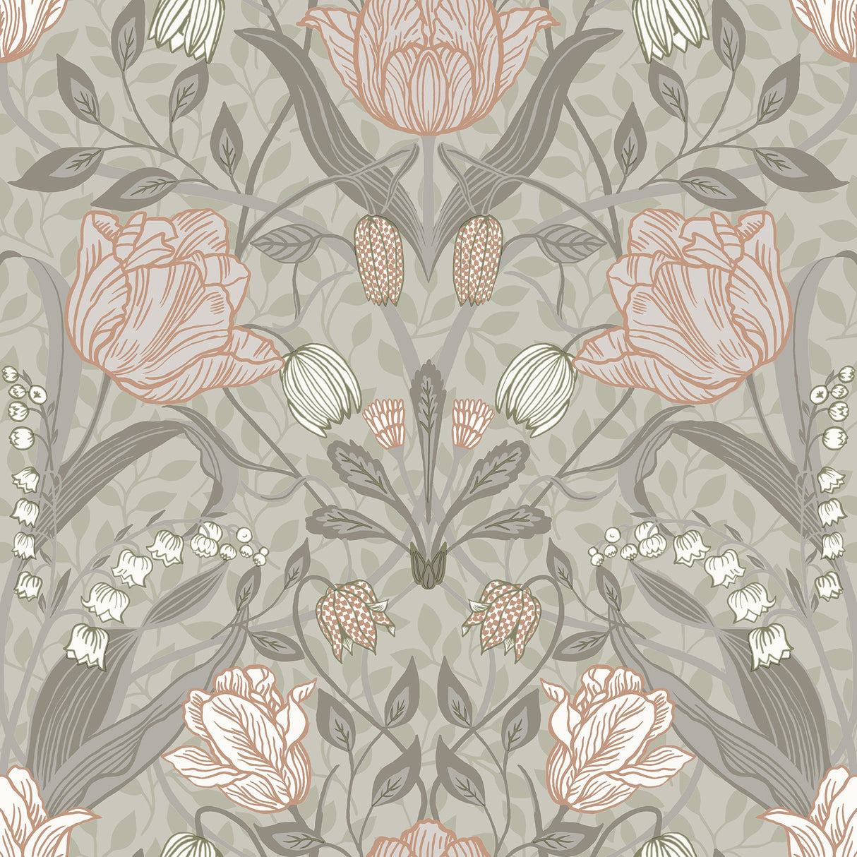 Filippa Grey Tulip Wallpaper with Scandinavian Botanical Flower Pattern - A-Street Prints 4080-44105