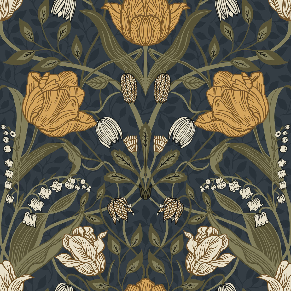 Filippa Navy Tulip Wallpaper with Botanical Floral Pattern - A-Street Prints 4080-44106
