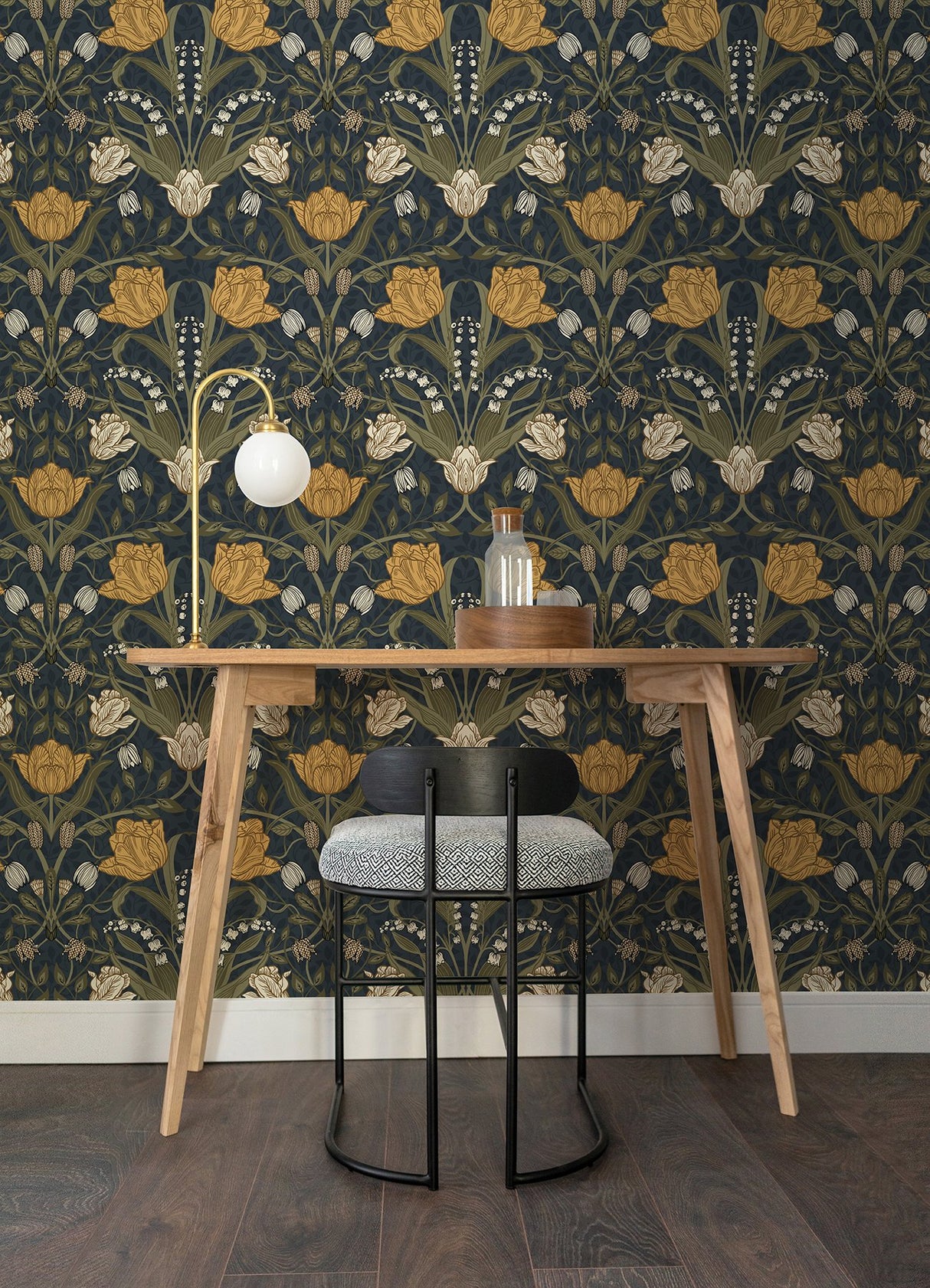 Filippa Navy Tulip Wallpaper with Botanical Floral Pattern - A-Street Prints 4080-44106