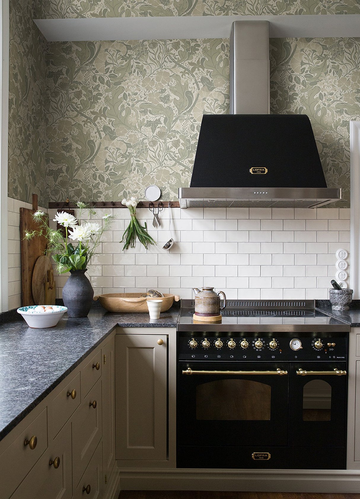 Elise Light Grey Nouveau Gardens Wallpaper with Botanical Farmhouse Pattern - Brewster 4080-83105