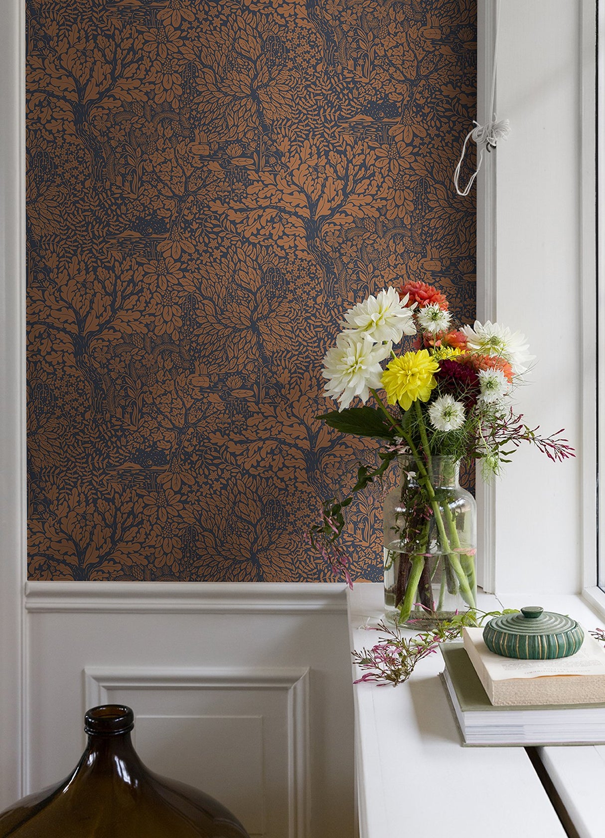 Olle Orange Forest Sanctuary Wallpaper with Scandinavian Botanical Motif - A-Street Prints 4080-83106