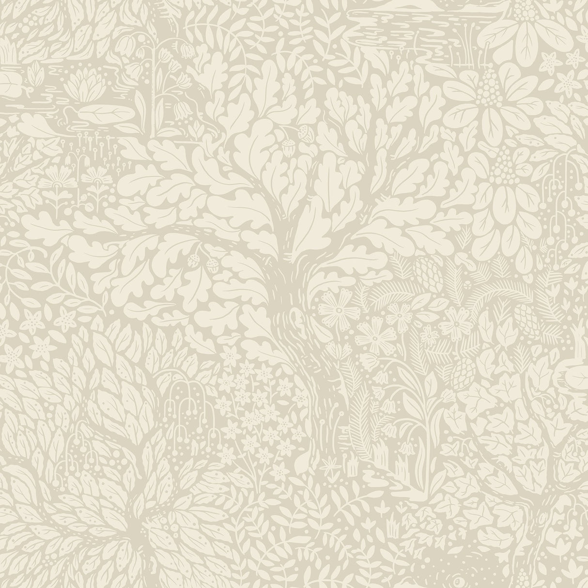 Olle Taupe Forest Sanctuary Wallpaper with Scandinavian Botanical Motif - A-Street Prints 4080-83110
