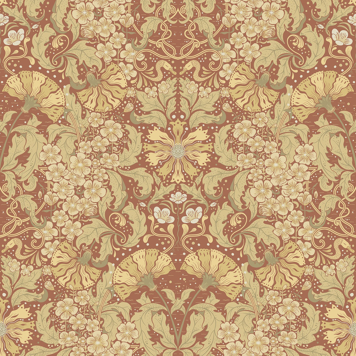 Ojvind Rust Floral Ogee Wallpaper with Botanical Floral Ogee Glam Style - A-Street Prints 4080-83114