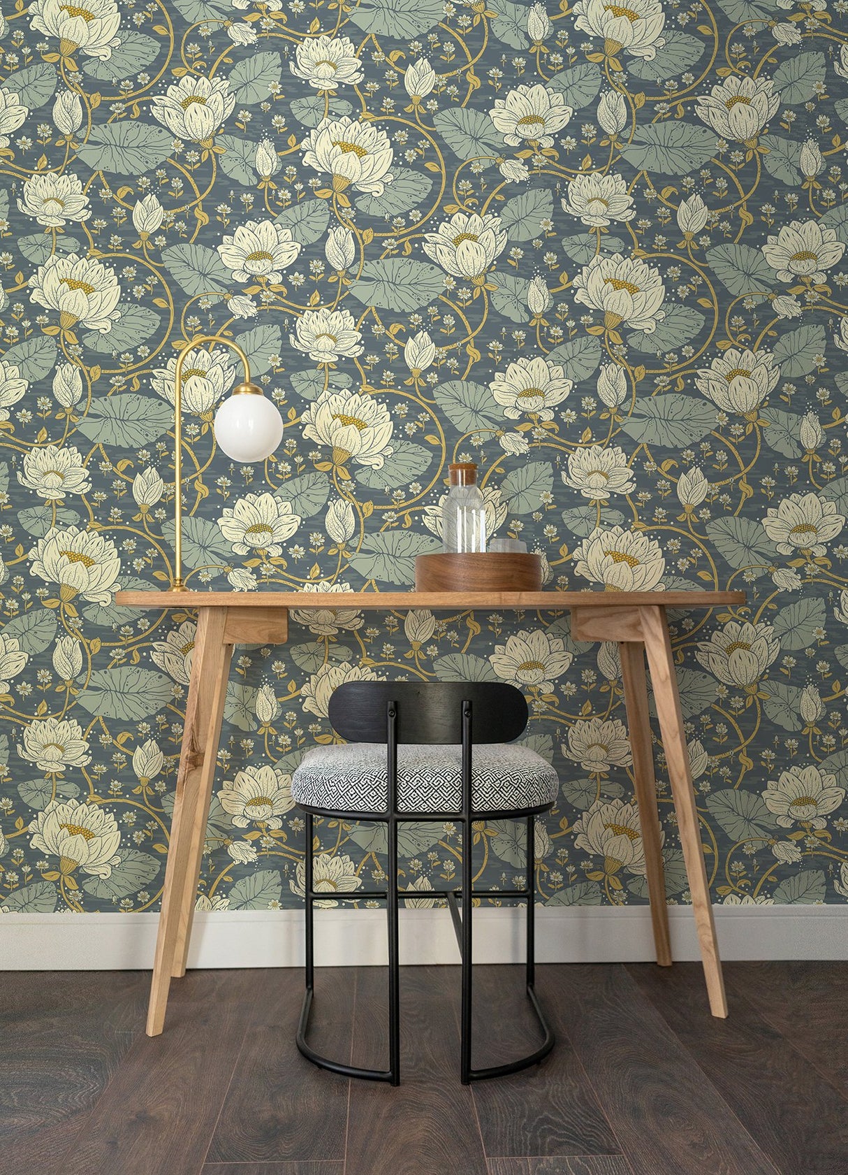 Eva Blue Lotus Dreams Wallpaper with Botanical Lotus and Eclectic Style - A-Street Prints 4080-83122