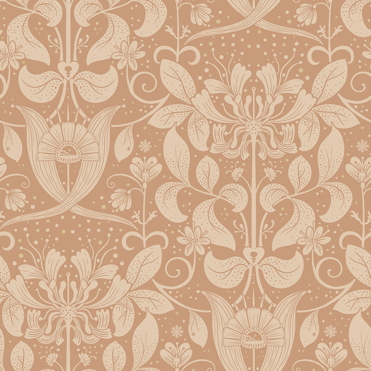 Berit Coral Floral Crest Wallpaper with Art Nouveau Botanical Damask - A-Street Prints 4080-83128