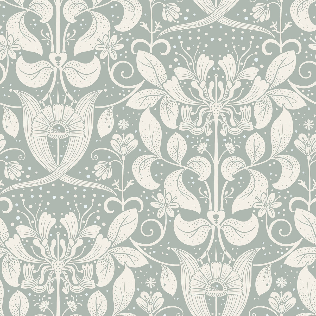 Berit Blue Floral Crest Wallpaper with Botanical Damask Motif - A-Street Prints 4080-83129