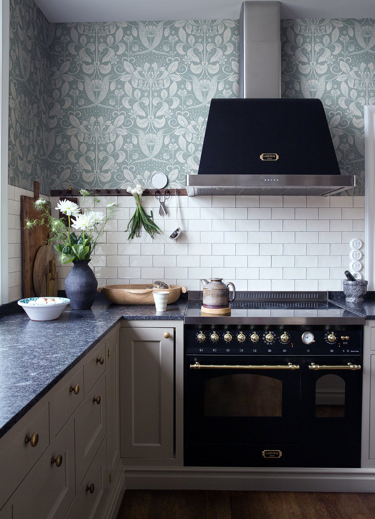 Berit Blue Floral Crest Wallpaper with Botanical Damask Motif - A-Street Prints 4080-83129