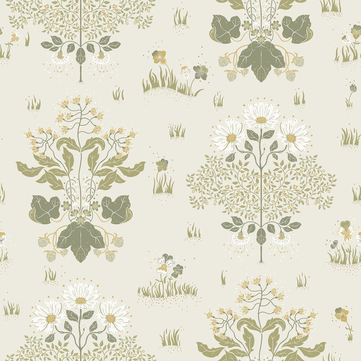 Elda Olive Delicate Daisies Wallpaper with Botanical Floral Motif - A-Street Prints 4080-83133