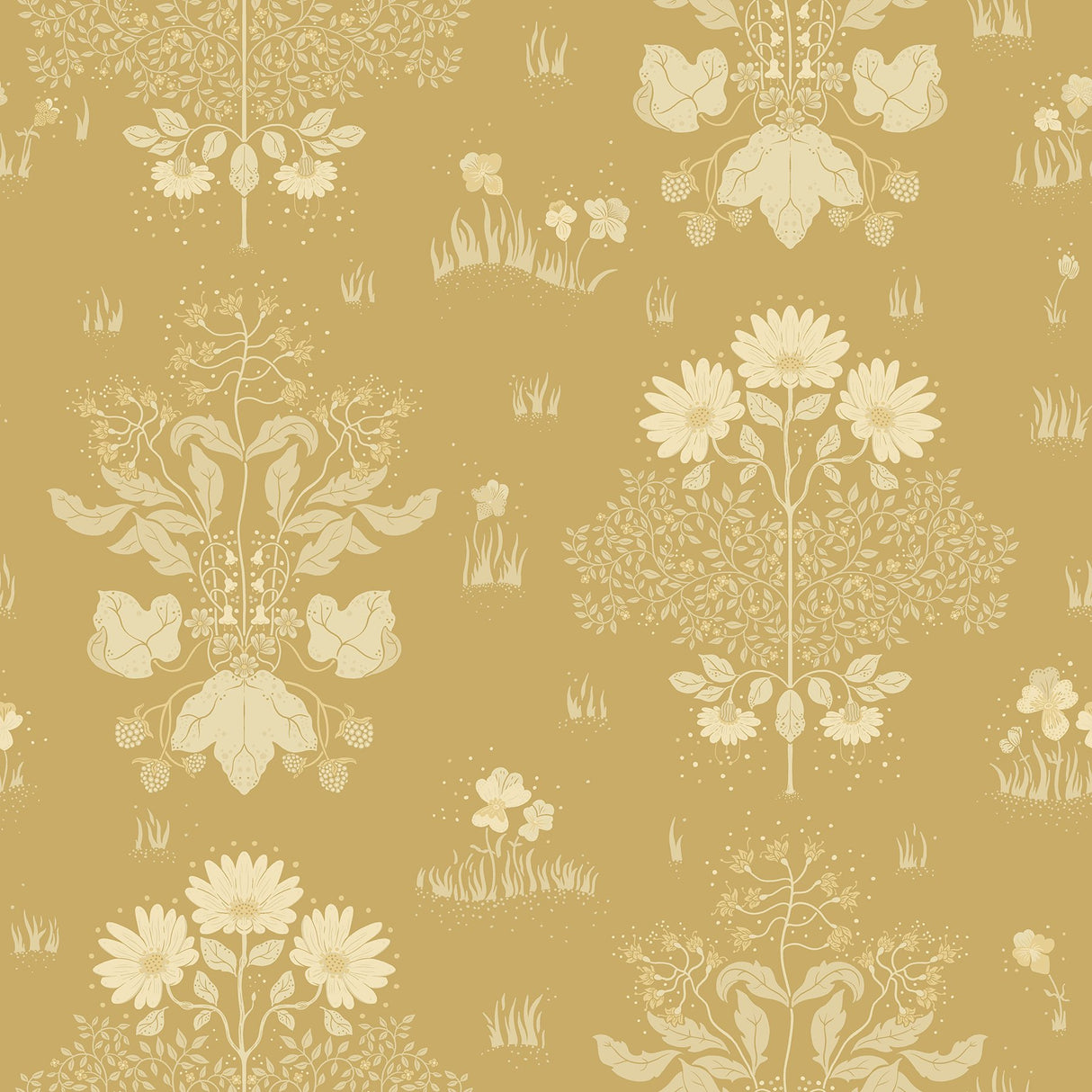 Elda Gold Delicate Daisies Wallpaper with Botanical Floral Pattern, Vintage Style - A-Street Prints 4080-83135