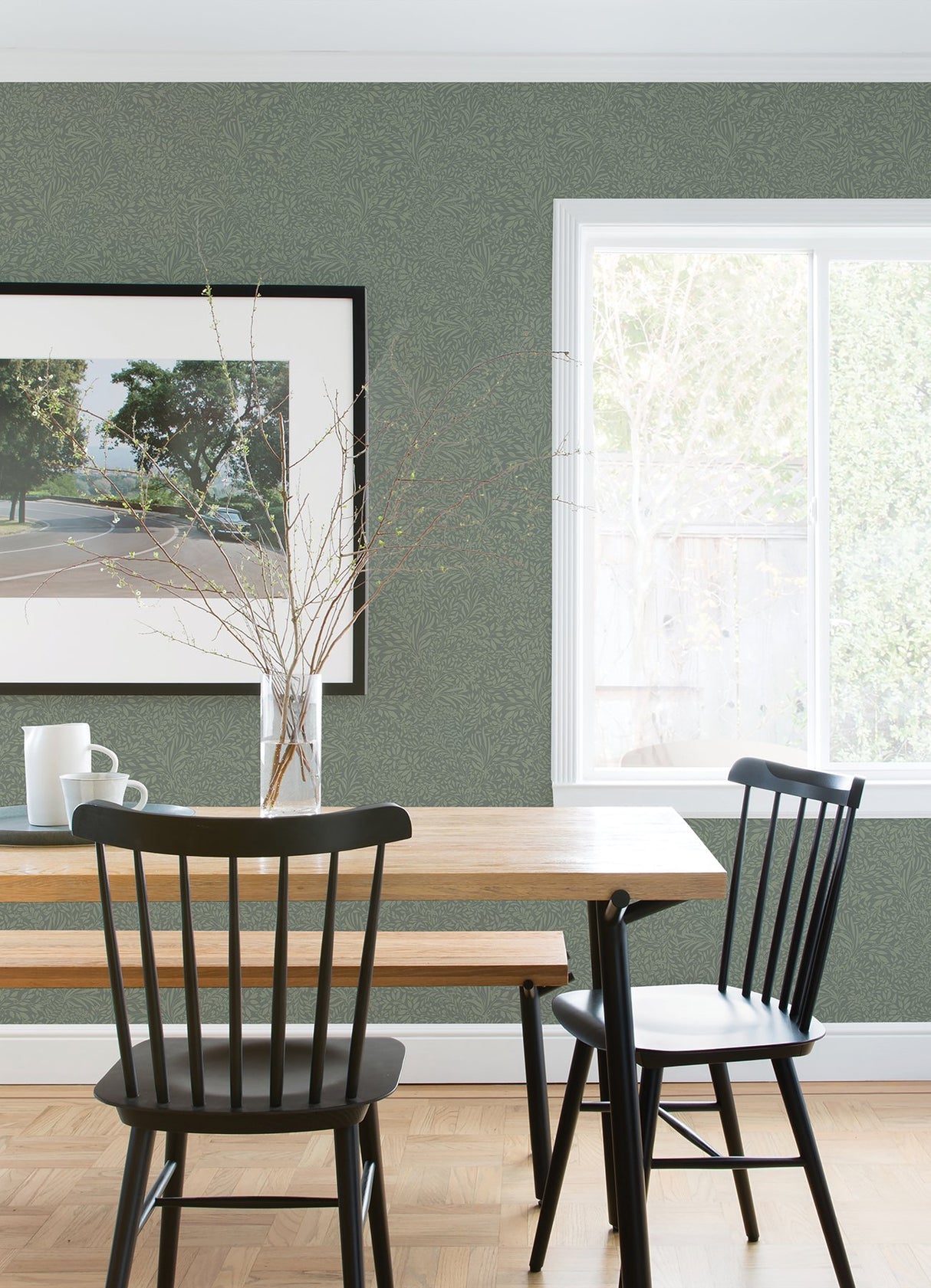 Kristina Moss Botanical Green Wallpaper with Scandinavian Botanical Pattern - A-Street Prints 4080-92117
