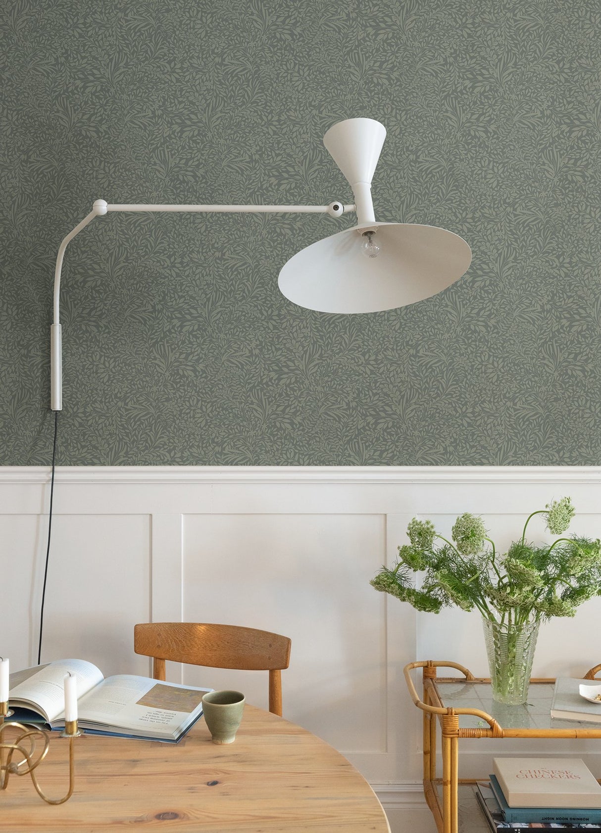 Kristina Moss Botanical Green Wallpaper with Scandinavian Botanical Pattern - A-Street Prints 4080-92117