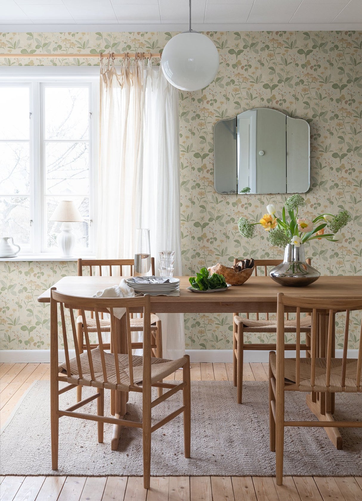 Magdalena Light Yellow Dandelion Wallpaper with Botanical Floral Pattern, Farmhouse Style - A-Street Prints 4080-92135