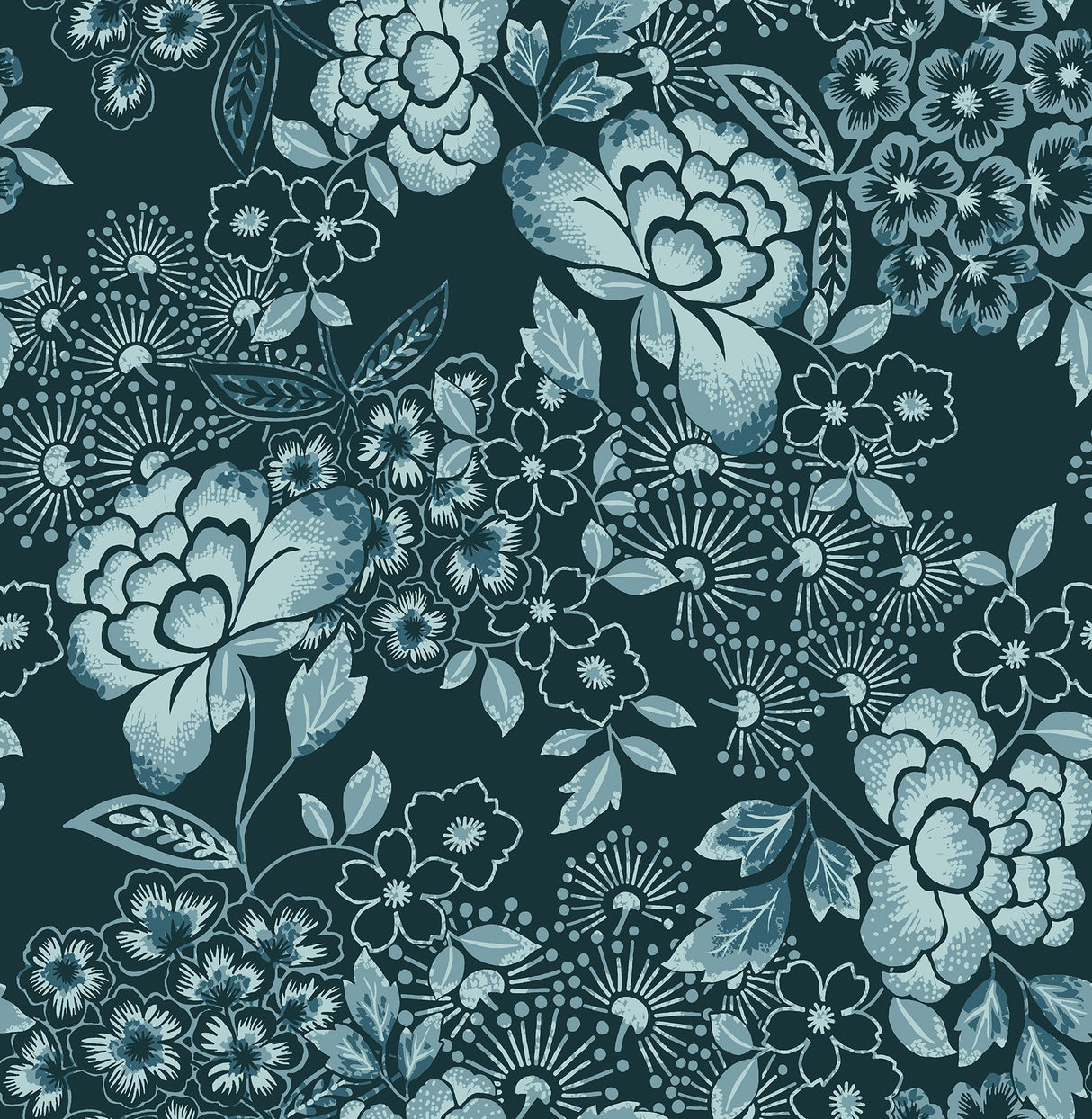 Irina Navy Floral Blooms Wallpaper with Botanical Floral Pattern - A-Street Prints 4081-26300