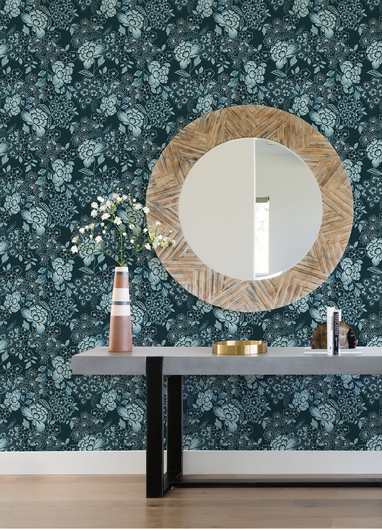 Irina Navy Floral Blooms Wallpaper with Botanical Floral Pattern - A-Street Prints 4081-26300
