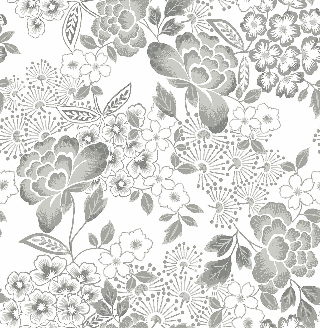 Irina Grey Floral Blooms Wallpaper with Botanical Farmhouse Style - 4081-26303
