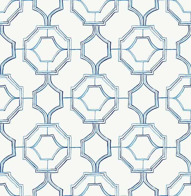 Gallina Blue Trellis Wallpaper with Chinoiserie-Inspired Geometric Lattice - A-Street Prints 4081-26314