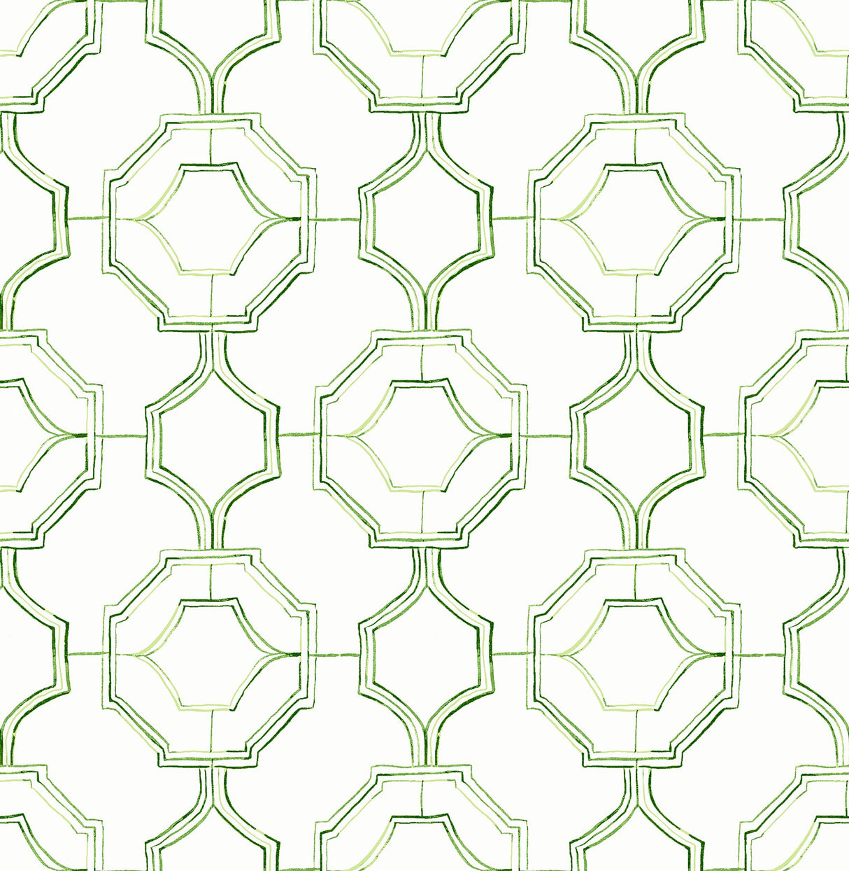 Gallina Green Trellis Wallpaper with Chinoiserie Geometric Lattice - Brewster 4081-26316