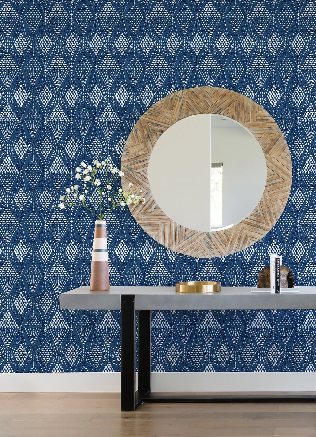 Grady Blue Dotted Geometric Wallpaper with Raised Ink Bohemian Graphics Pattern - A-Street Prints 4081-26320