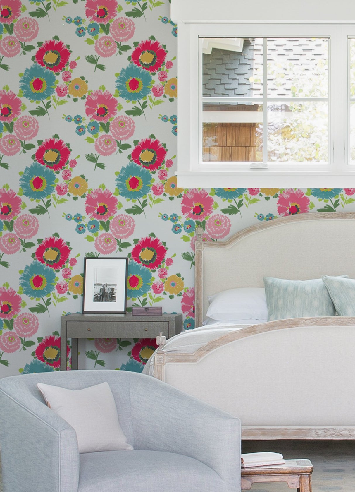 Essie Pink Painterly Floral Wallpaper with Bohemian Botanical Flower Motif - Brewster 4081-26326