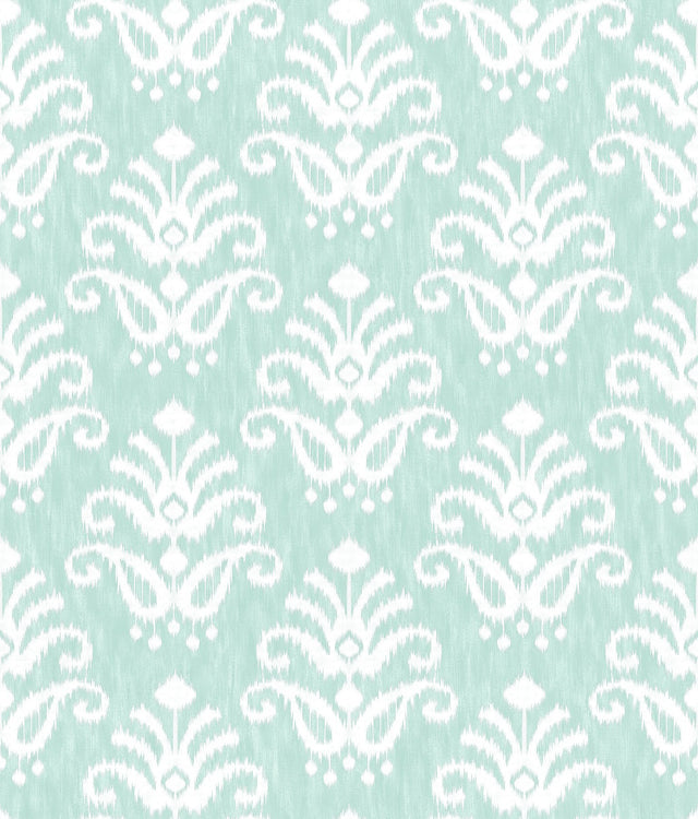 Keaton Aqua Medallion Wallpaper with White Ikat Graphic Motif - A-Street Prints 4081-26327