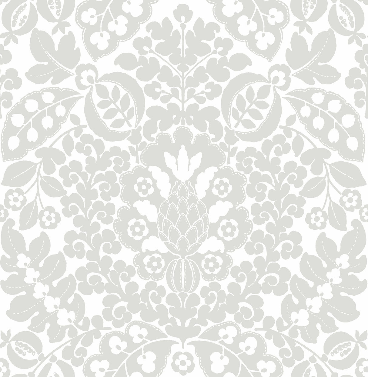 Marni Grey Fruit Damask Wallpaper with Botanical Graphic Motif - A-Street Prints 4081-26335