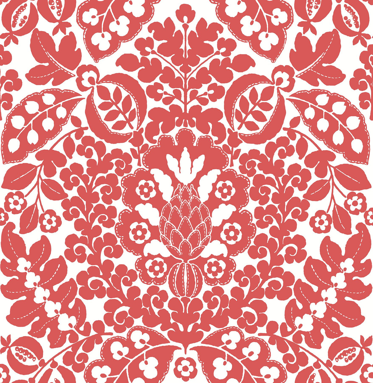 Marni Red Fruit Damask Wallpaper with Botanical Damask in Bohemian Style - Brewster 4081-26336