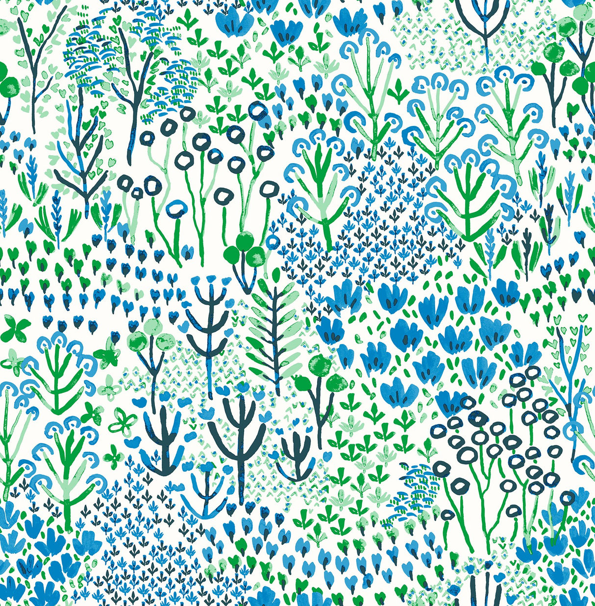 Chilton Blue Wildflowers Wallpaper with Bohemian Botanical Pattern - Brewster 4081-26350