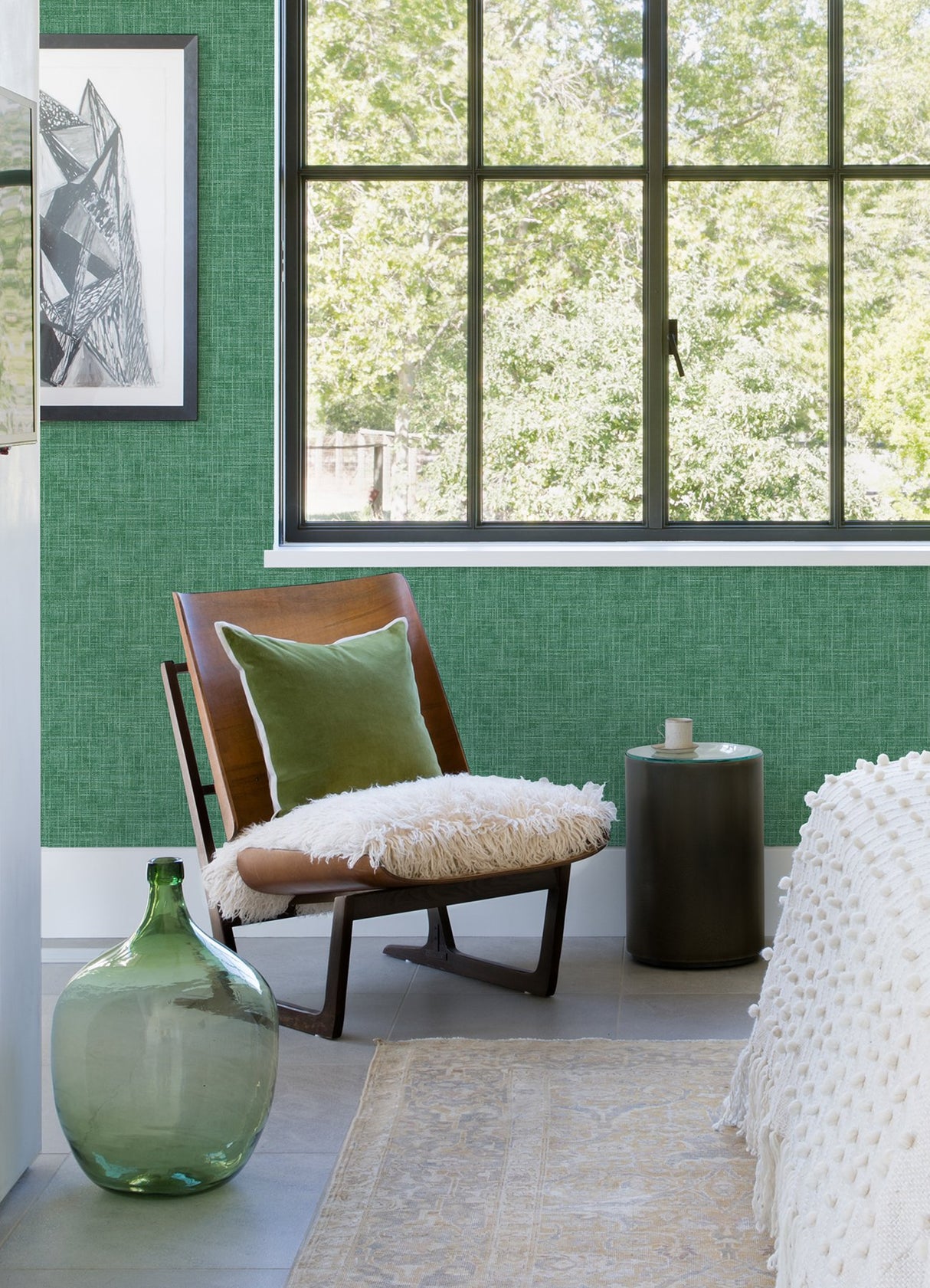 Emerson Green Faux Linen Wallpaper with Fabric & Woven Textures Pattern - A-Street Prints 4081-26353