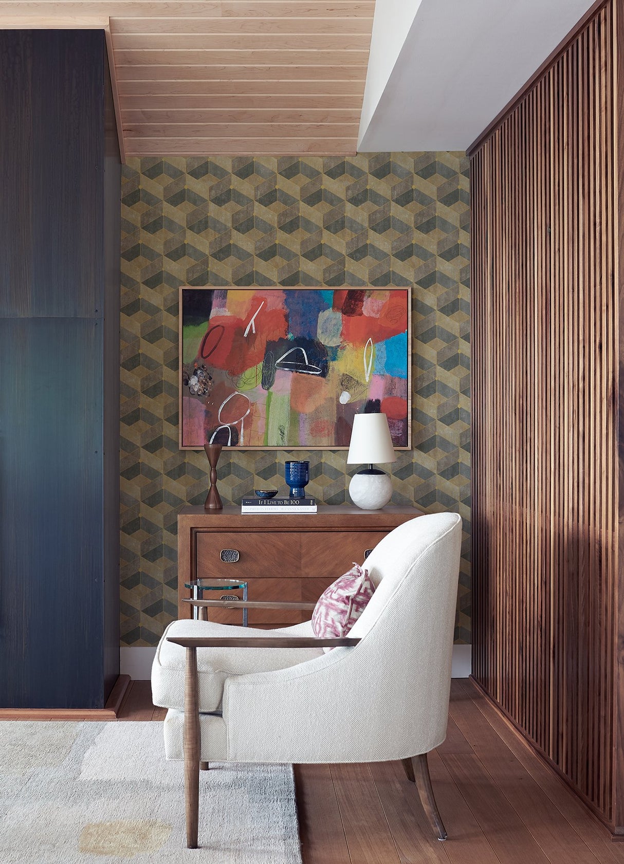 Muir Neutral Geo Wallpaper with Textured Geometric Tile Motif - Advantage 4082-382022