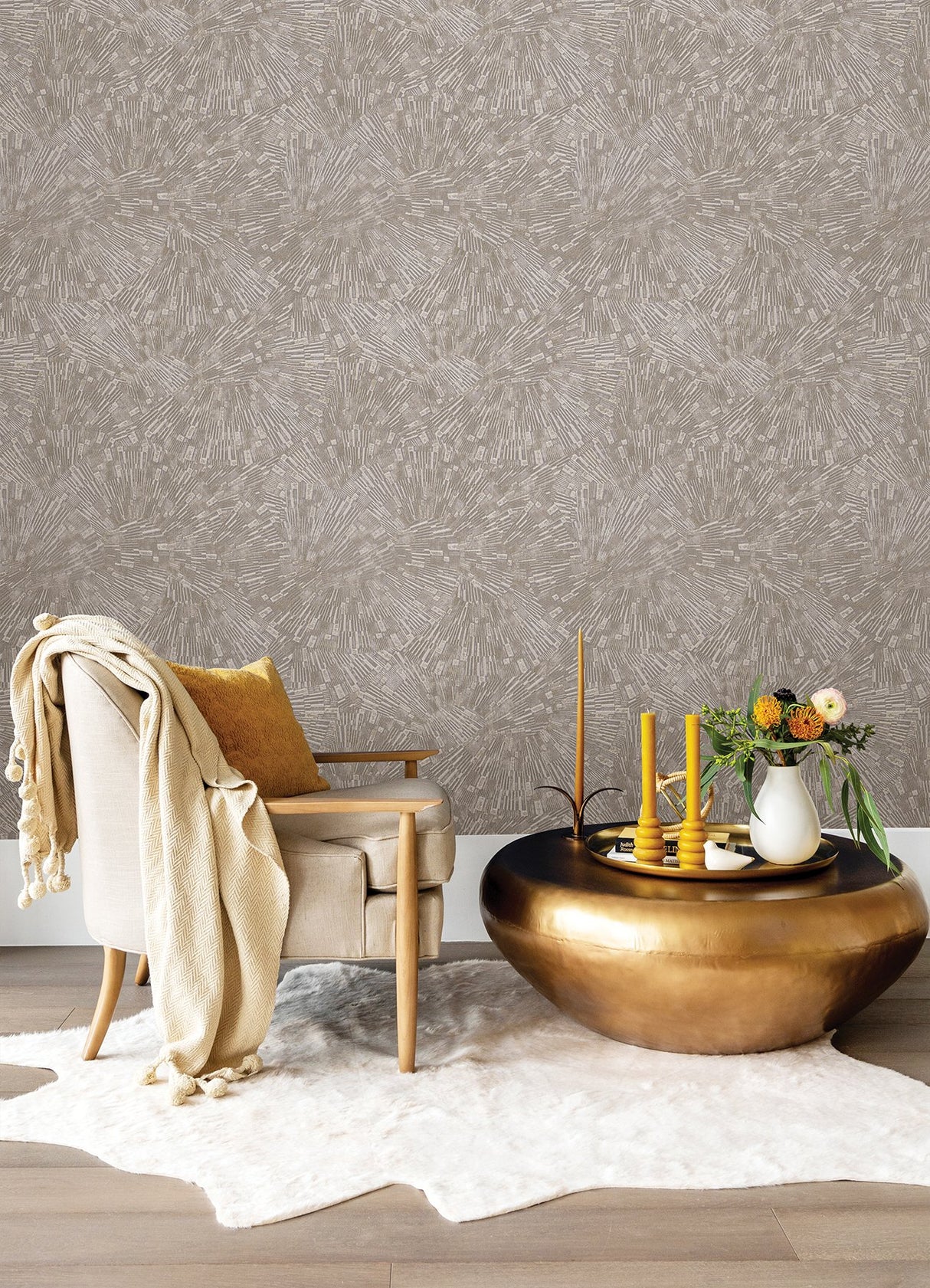 Agassiz Light Brown Burst Wallpaper with Textured Abstract Geometric Motif - Advantage 4082-382033