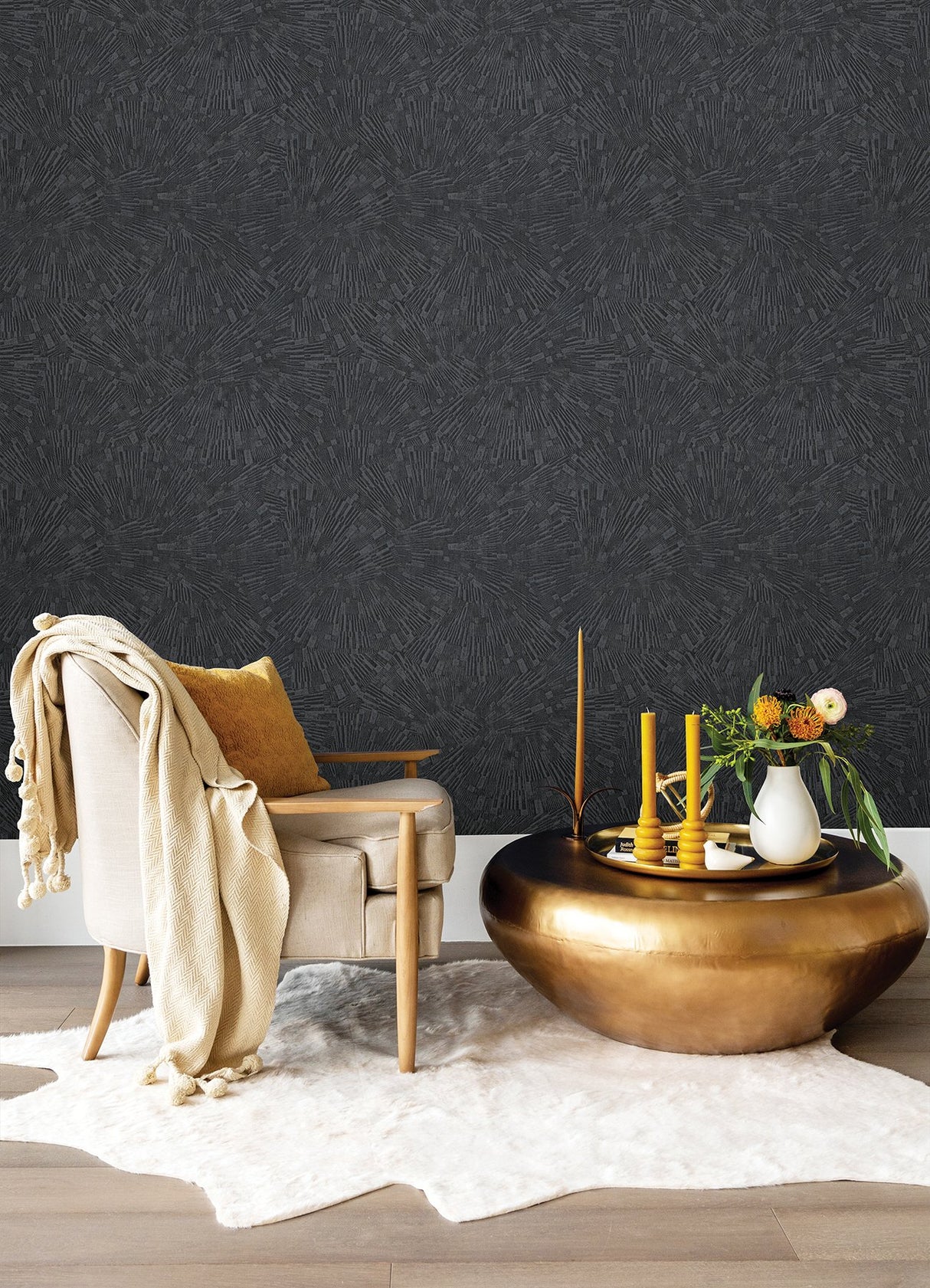 Agassiz Black Burst Textured Abstract Wallpaper - Advantage 4082-382035