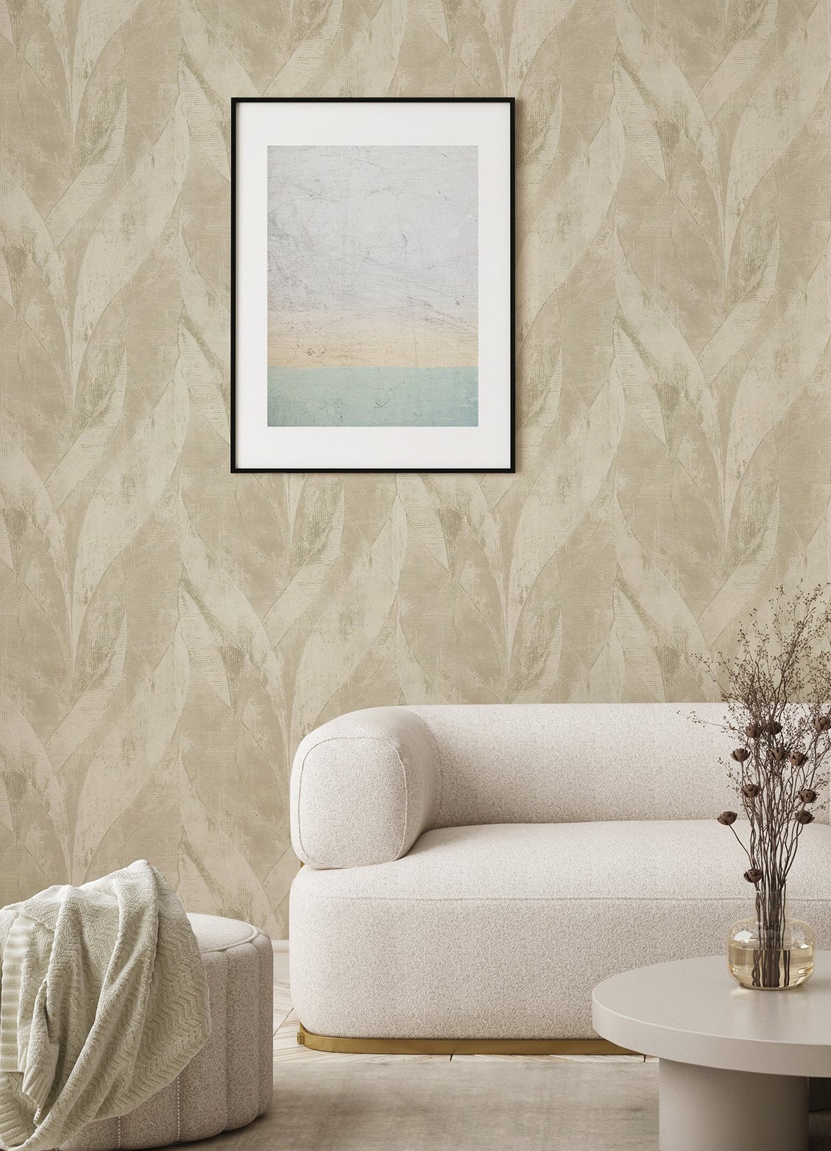 Blake Light Grey Leaf Wallpaper with Metallic Textured Botanical Motif - Advantage 4096-520033