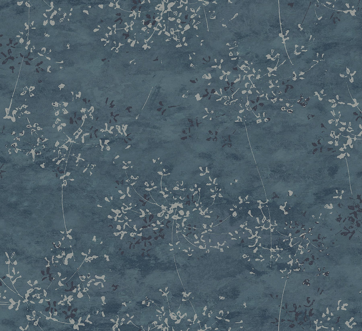 Arian Blue Inkburst Wallpaper with Metallic Abstract Floral Motif - Brewster 4105-86429