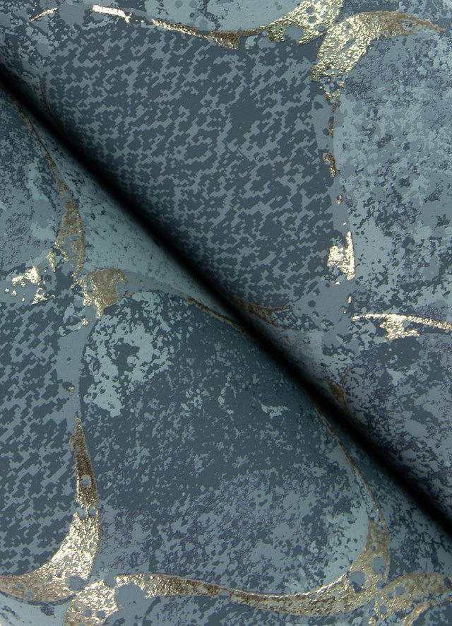 Pilak Blue Ogee Tile Wallpaper with Metallic Geometric Ogee Pattern - A-Street Prints 4105-86607