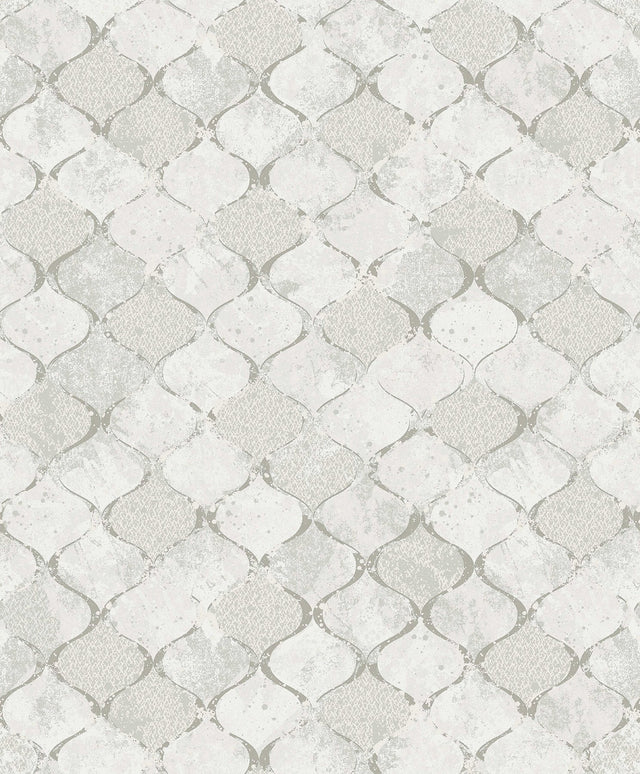 Pilak Silver Ogee Tile Wallpaper with Metallic Geometric Kitchen & Bath Style - A-Street Prints 4105-86608