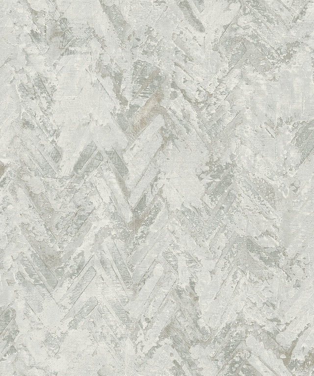 Amesemi Light Grey Distressed Herringbone Wallpaper with Metallic Effect - Brewster 4105-86610