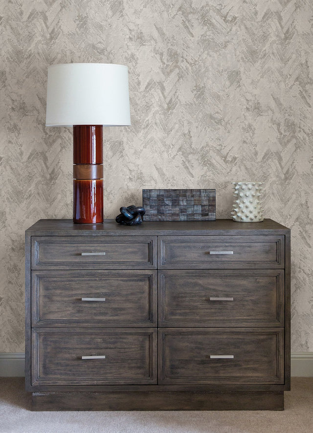 Amesemi Light Grey Distressed Herringbone Wallpaper with Metallic Effect - Brewster 4105-86610