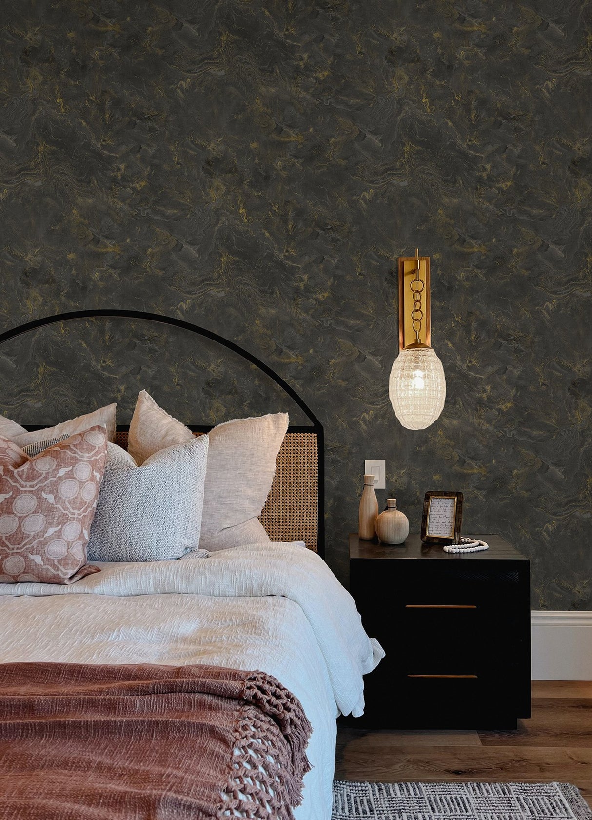 Meness Black Metallic Marbling Wallpaper with Abstract Modern Pattern - Brewster 4105-86619