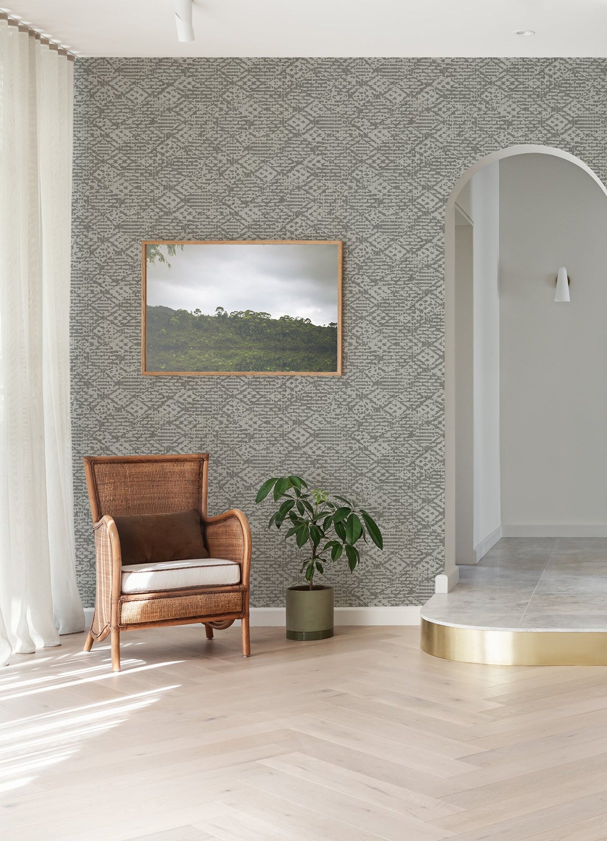 Helene Pewter Glitter Geometric Wallpaper with Glam Non Woven Tribal Diamond Pattern - A-Street Prints 4105-86621