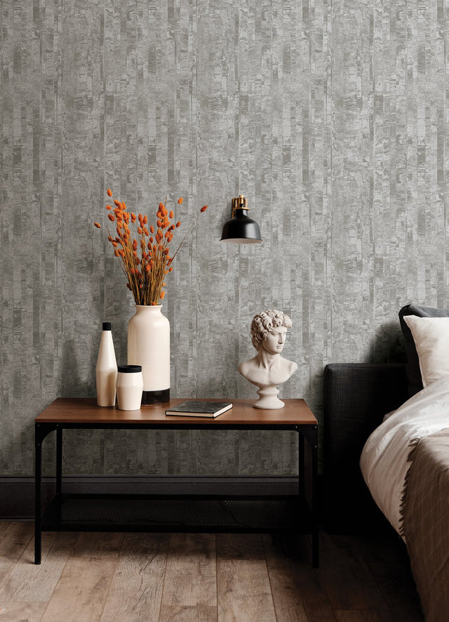 Zinarliya Silver Column Wallpaper with Metallic Distressed Textures - A-Street Prints 4105-86628