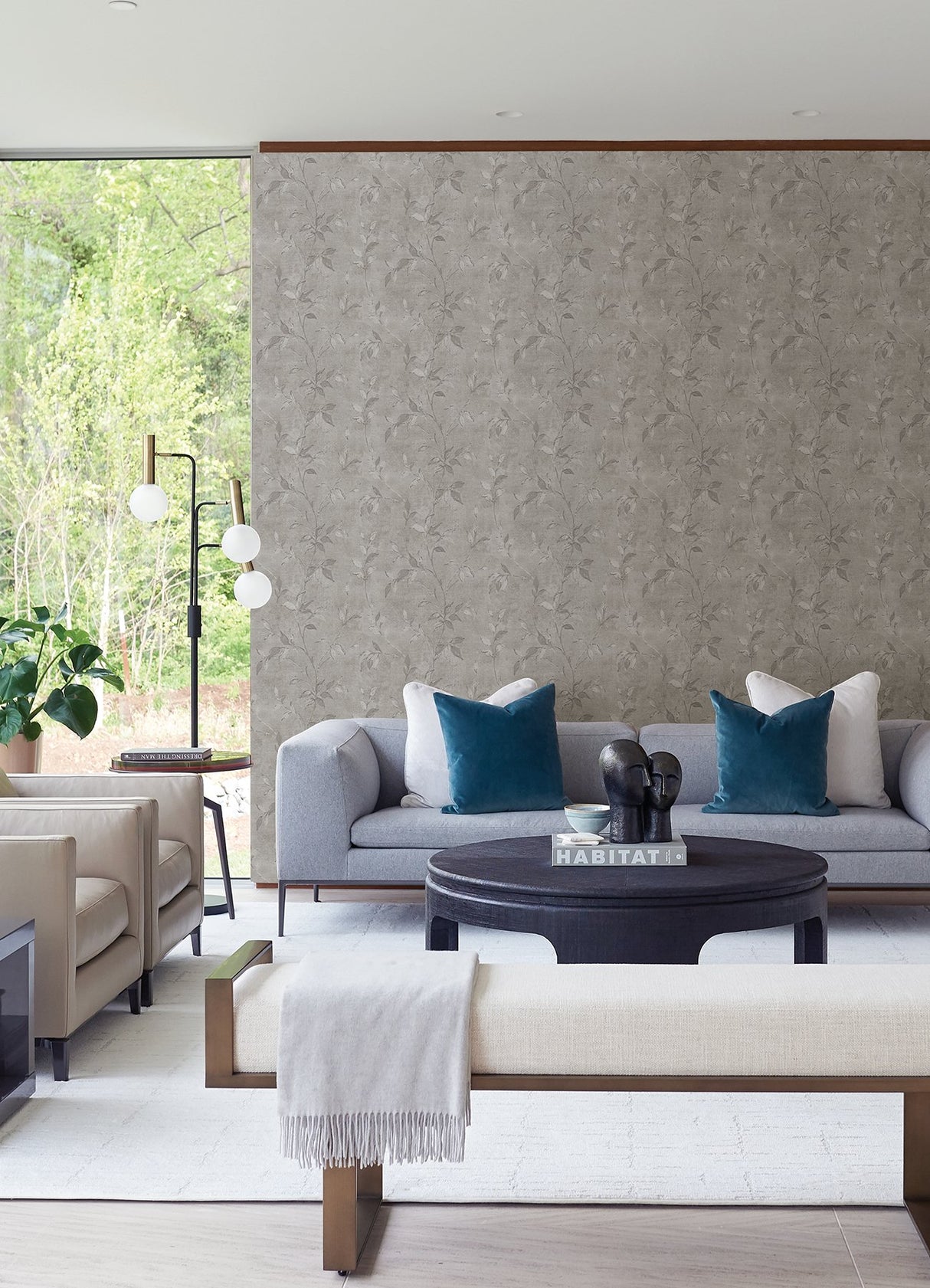 Kupari Silver Trail Wallpaper with Metallic Raised Ink Botanical Leaves - A-Street Prints 4105-86644
