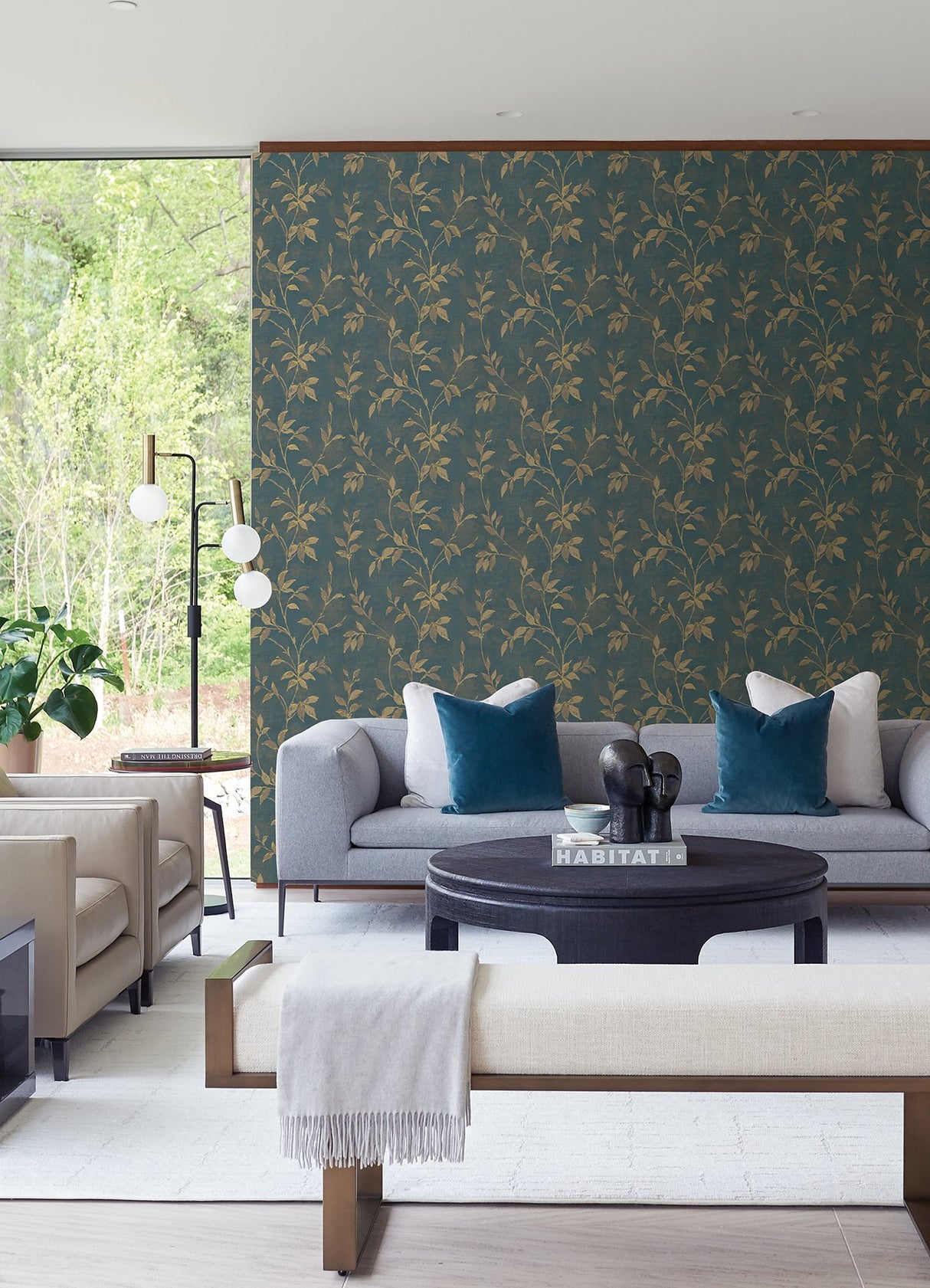 Kupari Blue Trail Wallpaper with Metallic Raised Ink Leaf Vine Pattern - A-Street Prints 4105-86645