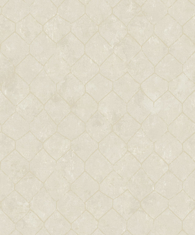 Rauta Pearl Hexagon Tile Wallpaper with Metallic Champagne Outline - A-Street Prints 4105-86652