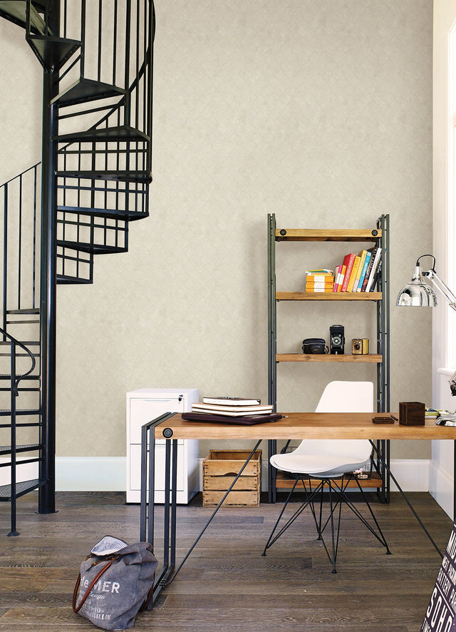 Rauta Pearl Hexagon Tile Wallpaper with Metallic Champagne Outline - A-Street Prints 4105-86652