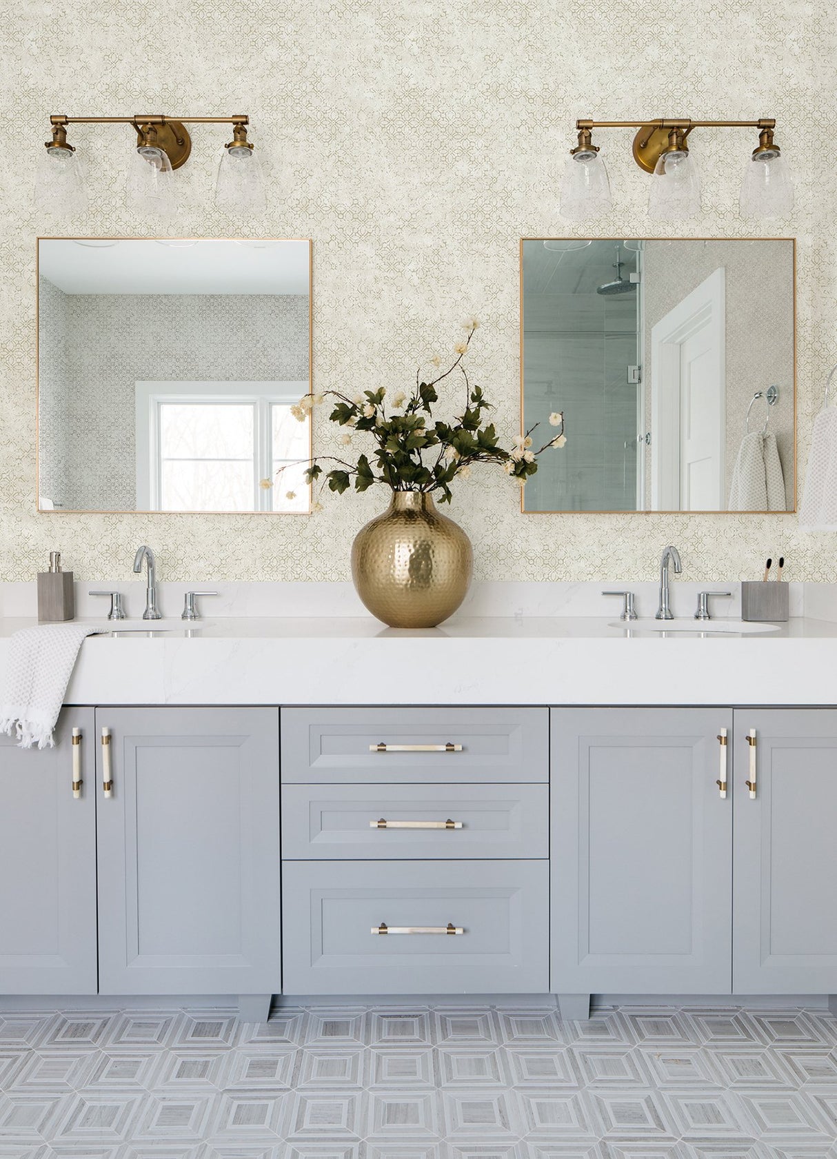 Khauta Champagne Floral Geometric Wallpaper with Metallic Raised Ink Texture - A-Street Prints 4105-86663
