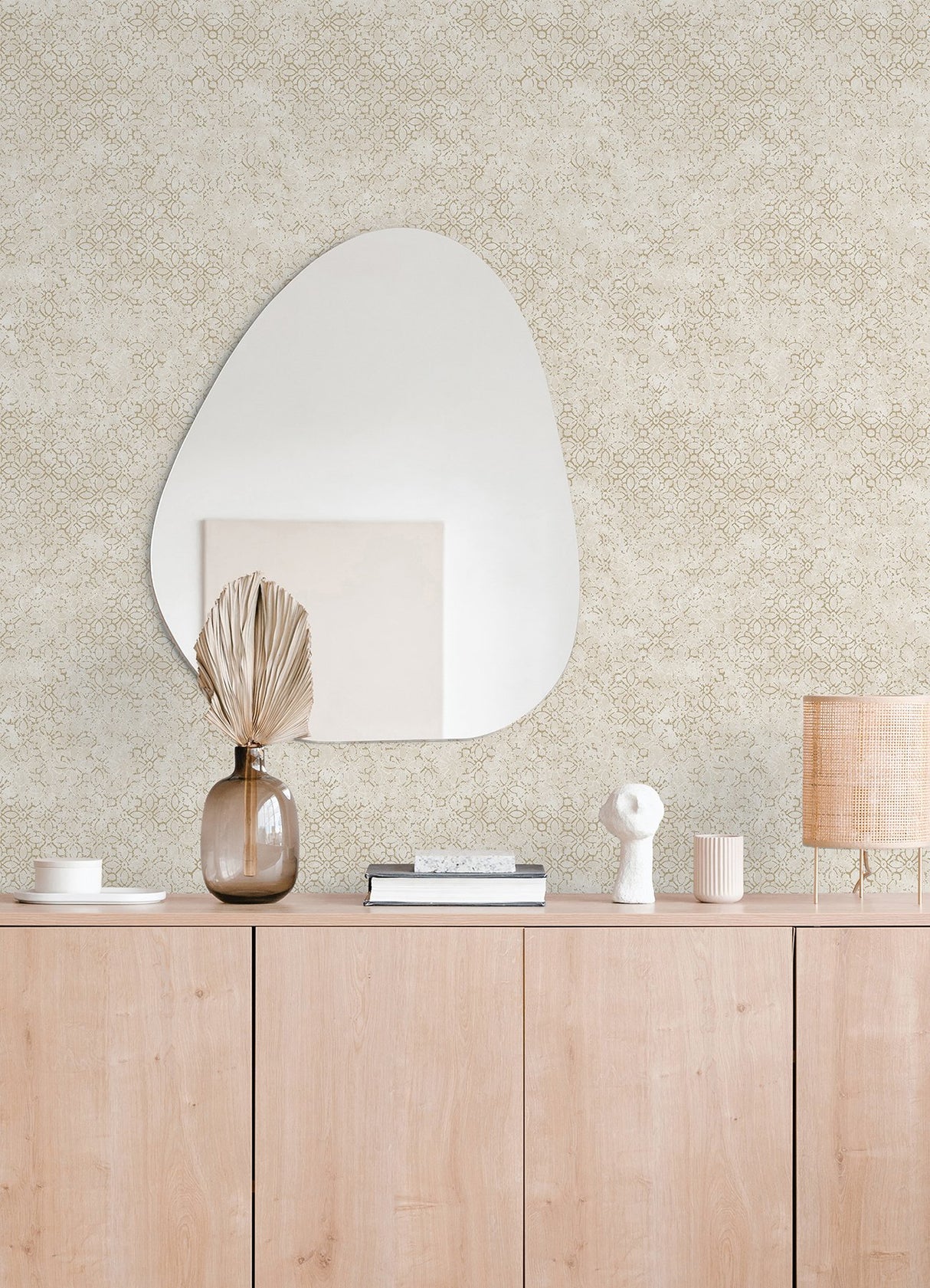 Khauta Champagne Floral Geometric Wallpaper with Metallic Raised Ink Texture - A-Street Prints 4105-86663